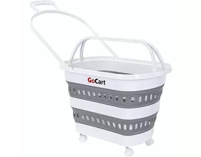 Folding Collapsible Laundry Basket on Wheels, Pop-Up Plastic Hamper Tote for Grocery or Laundry