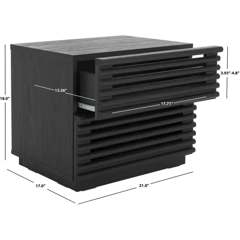 2-Drawer Nightstand with Reeded Wood Detail & Tapered Legs, Walnut Finish