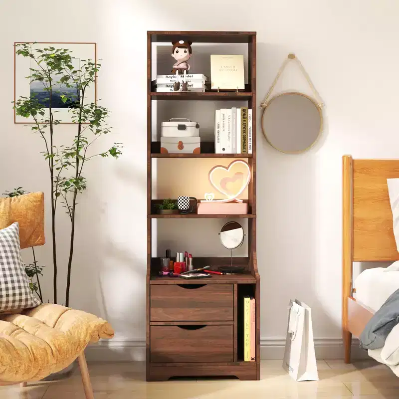 CLIHOME Nightstands with Bookshelf, Dresser with 2 Storage Drawers for Bedroom