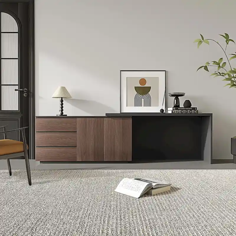 L-Shaped Expandable Home Office Desk with 3 Drawers and Cabinet