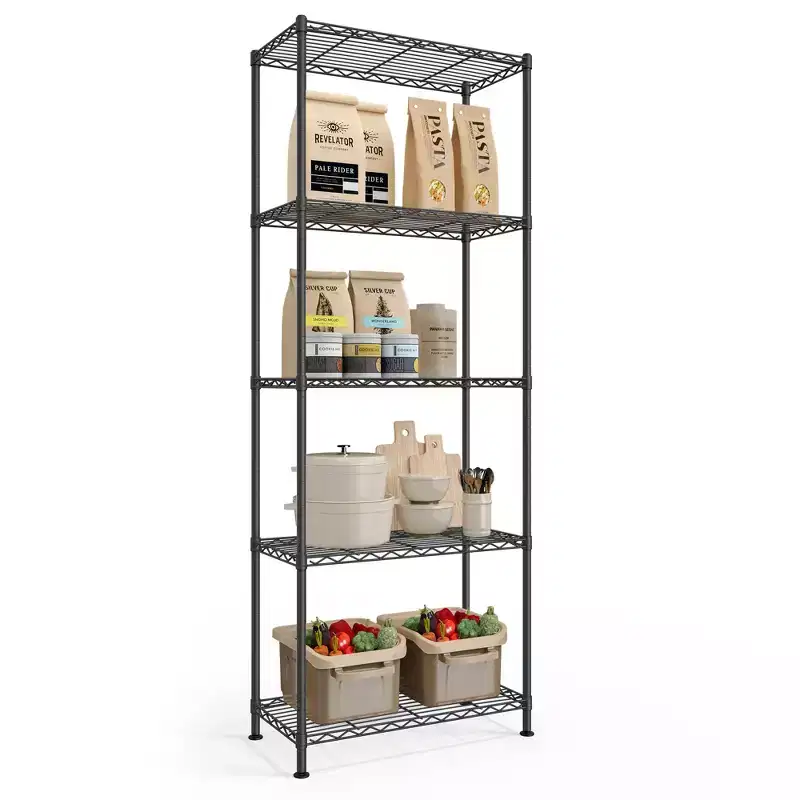 SONGMICS Storage Shelf, Metal Wire Shelving Unit, Adjustable Shelves, 5 Tier, 11.8 x 23.6 x 63.4 Inches, Ink Black