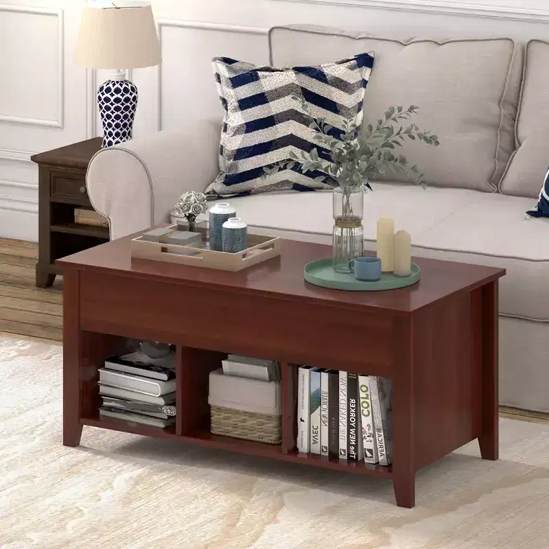 CCostway ostway Lift Top Coffee Table with Hidden Compartment and Storage Shelves Brown