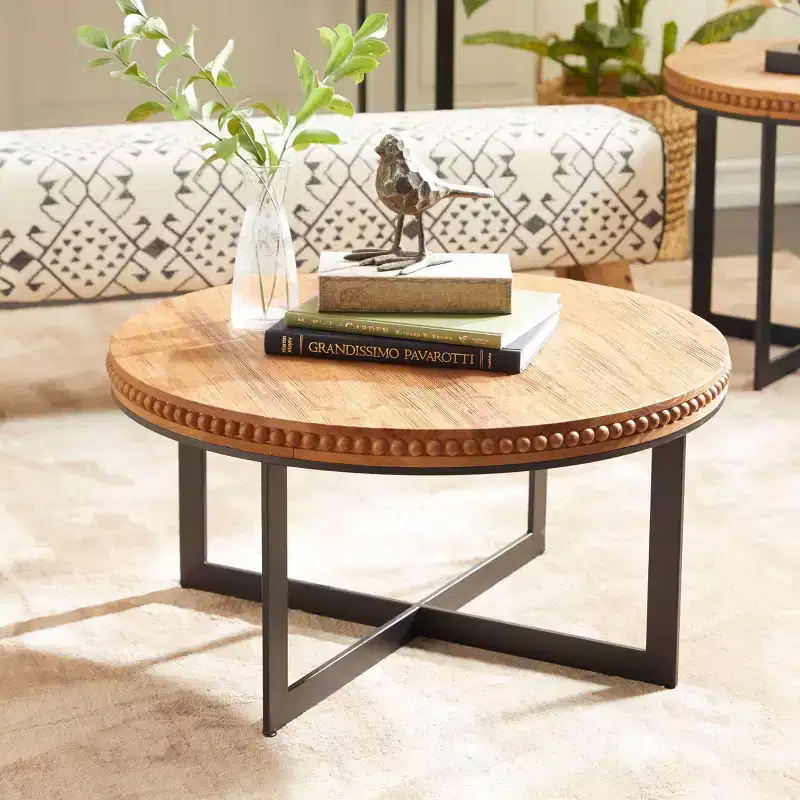 Industrial Wood and Metal Coffee Table Brown - Olivia & May: No Assembly, Sturdy Iron Legs