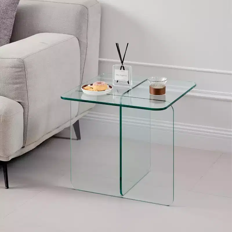 GDFStudio Verna Modern Tempered Glass Square Side Table