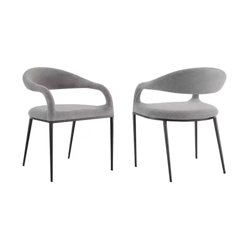 Set of 2 Upholstered Iron & Fabric Dining Chairs with Arms, 250LBS, Low Back