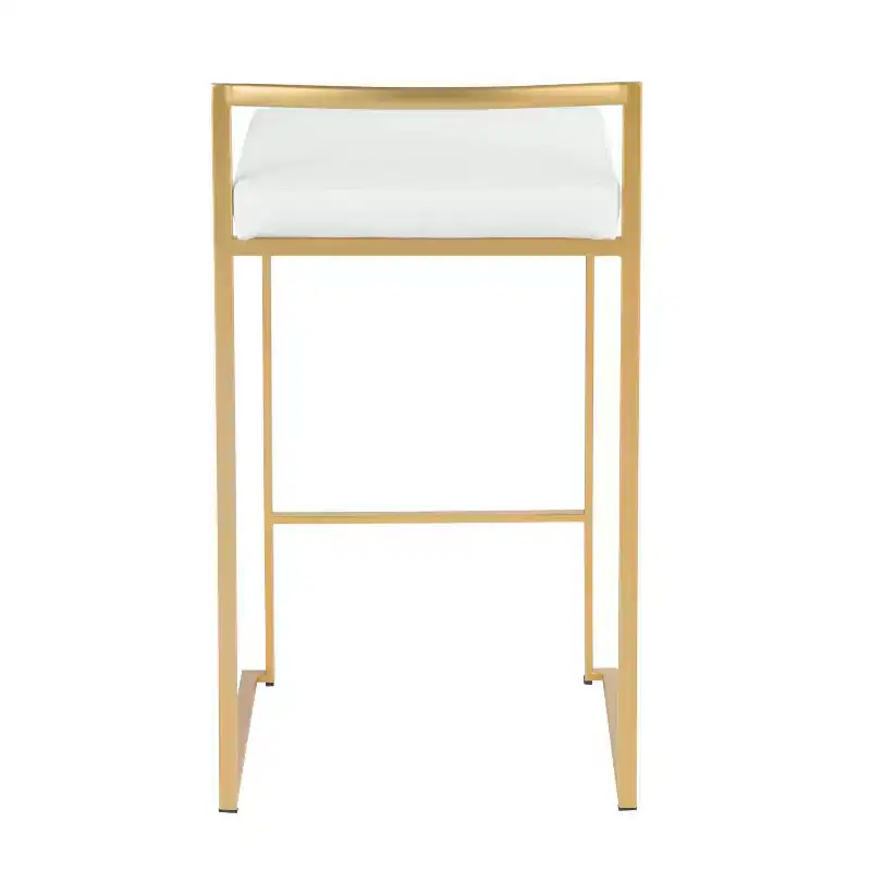 LumiSource Set of 3 Fuji Stacker Counter Height Barstools Gold/White PU