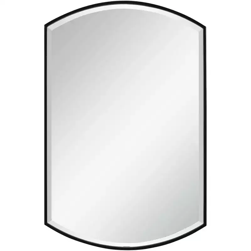 Uttermost Vanity Decorative Wall Mirror Modern Beveled Curved Satin Black Iron Frame 24 Wide for Bathroom Bedroom Living Room