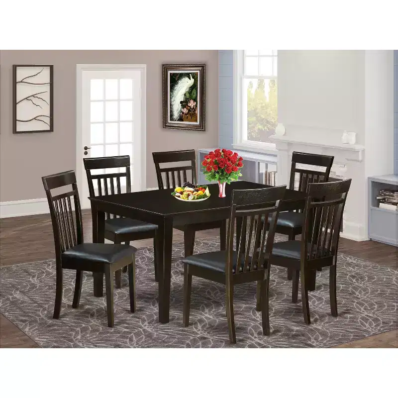 HomeStock Belmont Dining Room Set- Dinette Table And 6 Dining Chairs, Cappuccino