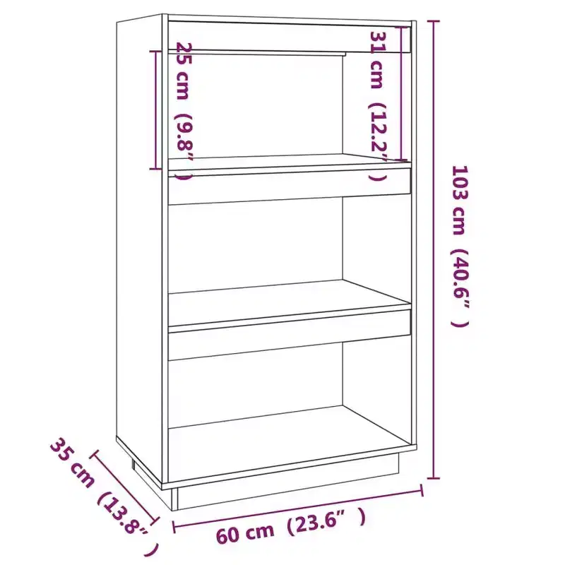 Book Cabinet Black Solid Pine Wood Medium Book Cabinet