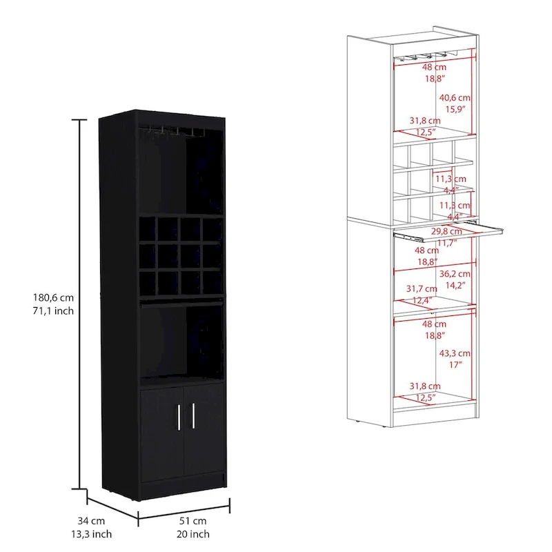71-Inch 5-Tier Bar Cabinet with Wine Rack & Stemware Holder