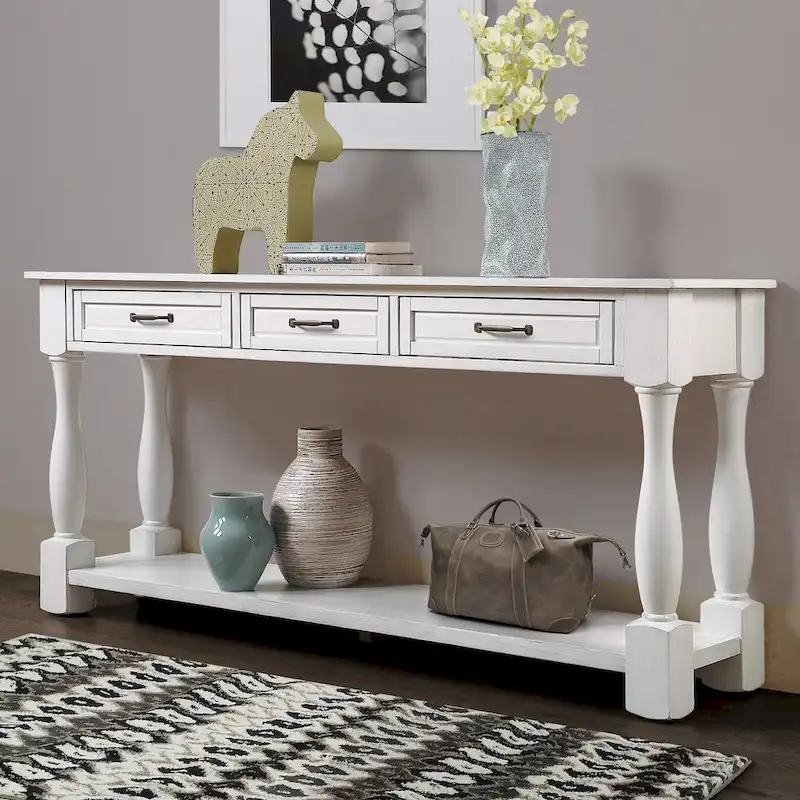 Solid Wood Console Table with 3 Drawers and Bottom Shelf - 63W