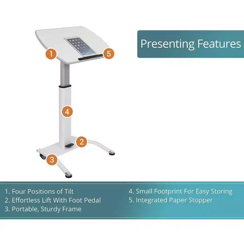 Pneumatic Adjustable Height Tilting Laptop Lectern Podium 25.5