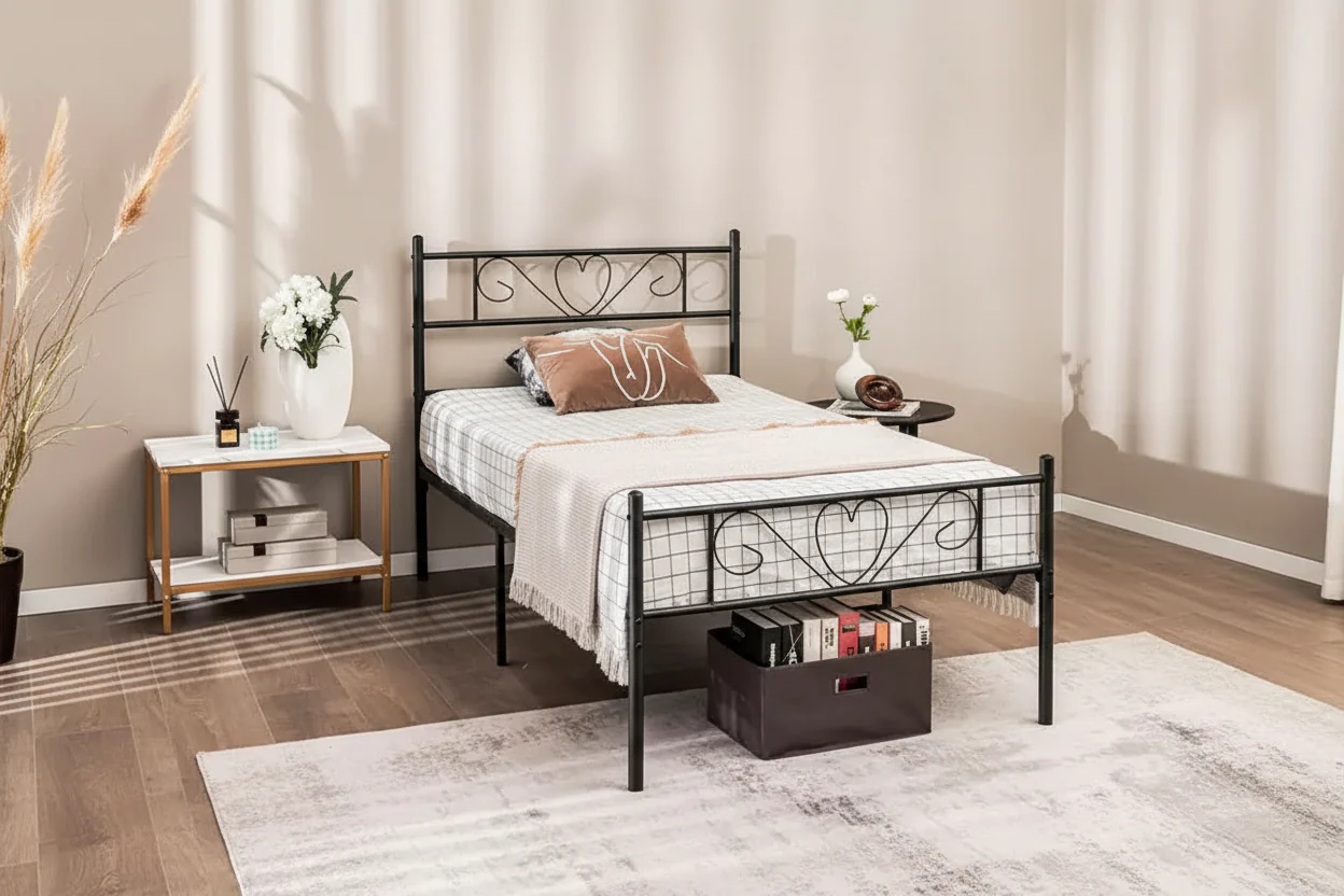 Twin XL Heavy-Duty Metal Platform Bed Frame with Under-Bed Storage & Steel Slat Support