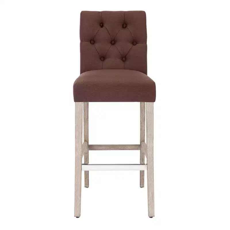 29 Upholstered Linen Fabric Tufted Bar Stool Chair, Brown