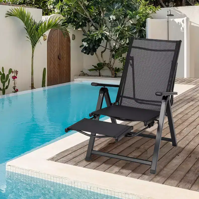 COZONY Outdoor Folding Chair with Footrest 10-Position Adjustable Reclining Lounge Chair Textilene Mesh Oversized Camping Chair 330lbs Capacity