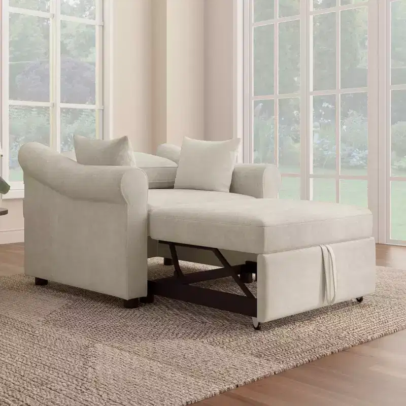 Beige / Dark Gray / Gray Chenille 3-in-1 Convertible Sleeper Chair for 1