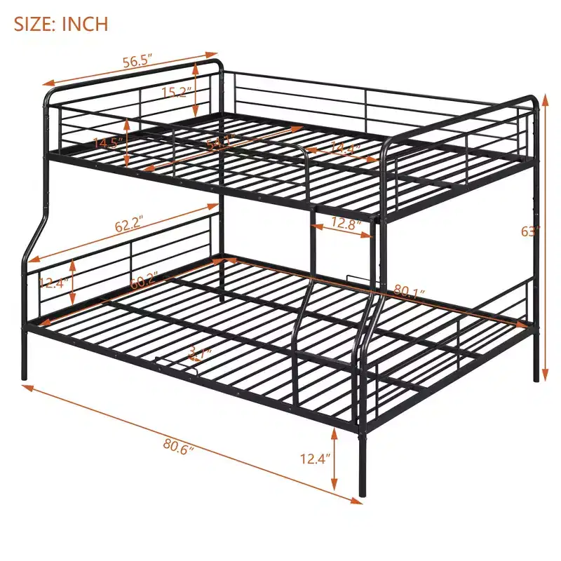Full XL Over Queen Metal Bunk Bed - ModernLuxe