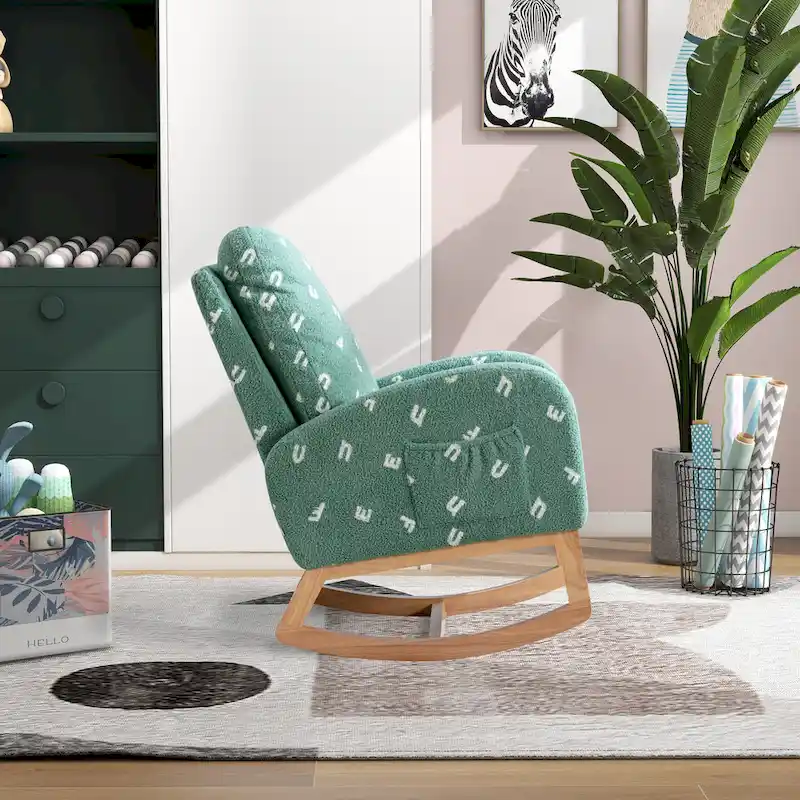 Green 26.8 Upholstered High Back Rocking Chair with Side Pocket