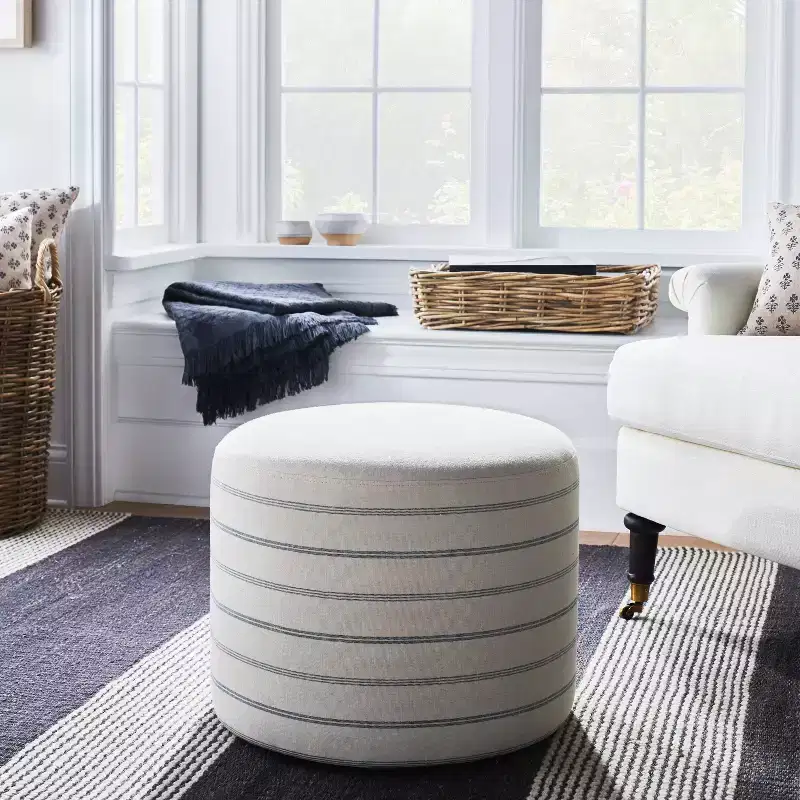 Lynwood Upholstered Round Cube Ottoman - Threshold designed with Studio McGee