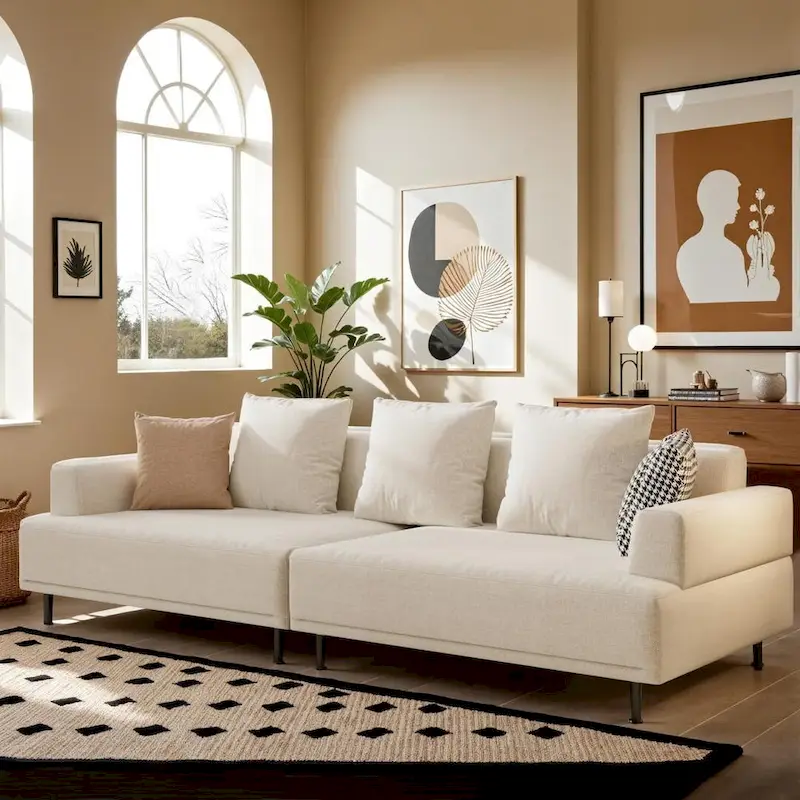 Beige Deep Seat Sofa with High Legs – 1 to 4 Seater