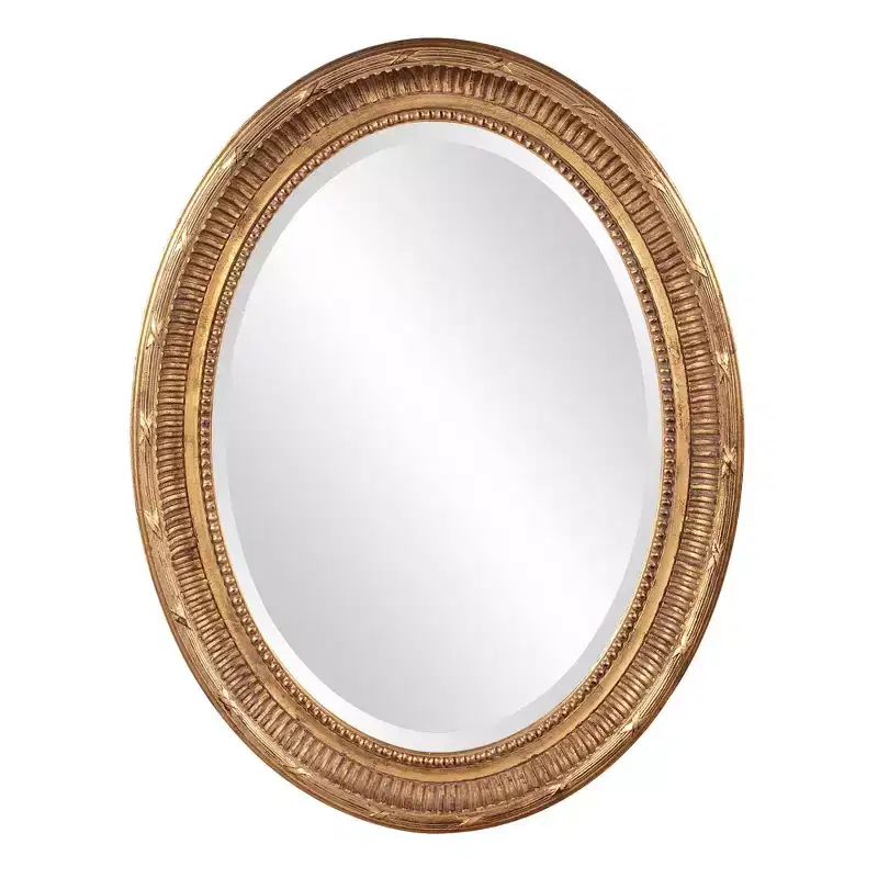 Howard Elliott Oval Wood Framed Nero Wall Mirror Gold: Beveled, Transitional Style, Ready to Hang