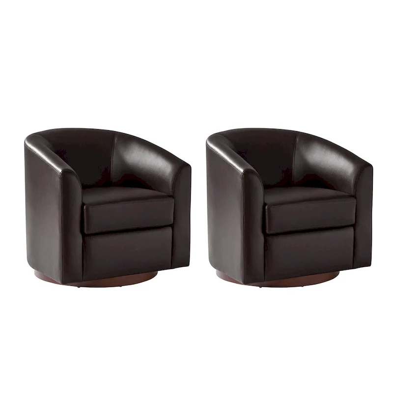 Haley Modern Swivel Barrel Faux Leather Chair with Solid Wood Base Set of 2