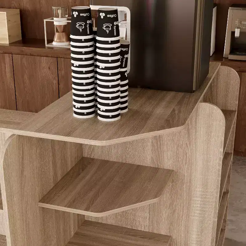 Light Wood Retail Cash Register & Reception Counter with Display Shelves