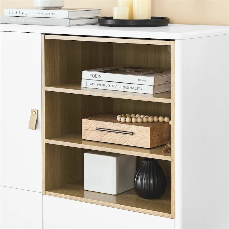 Modern Wood Sideboard Cabinet with Round Legs and Shelf