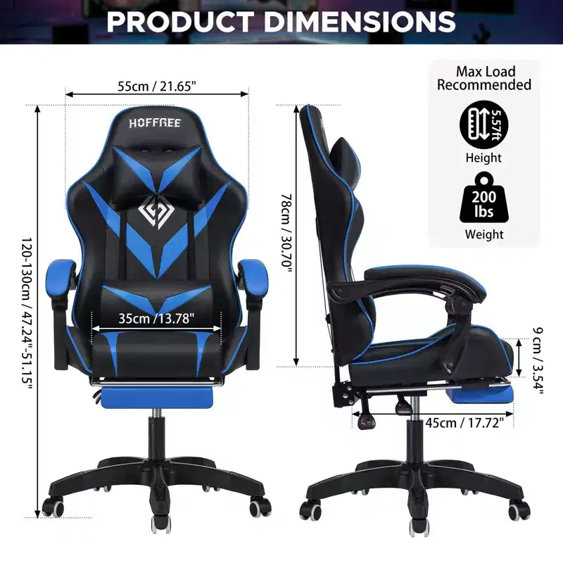 Hoffree Kids Massage Gaming Chair Ergonomic Office PC Chair with Footrest & Adjustable