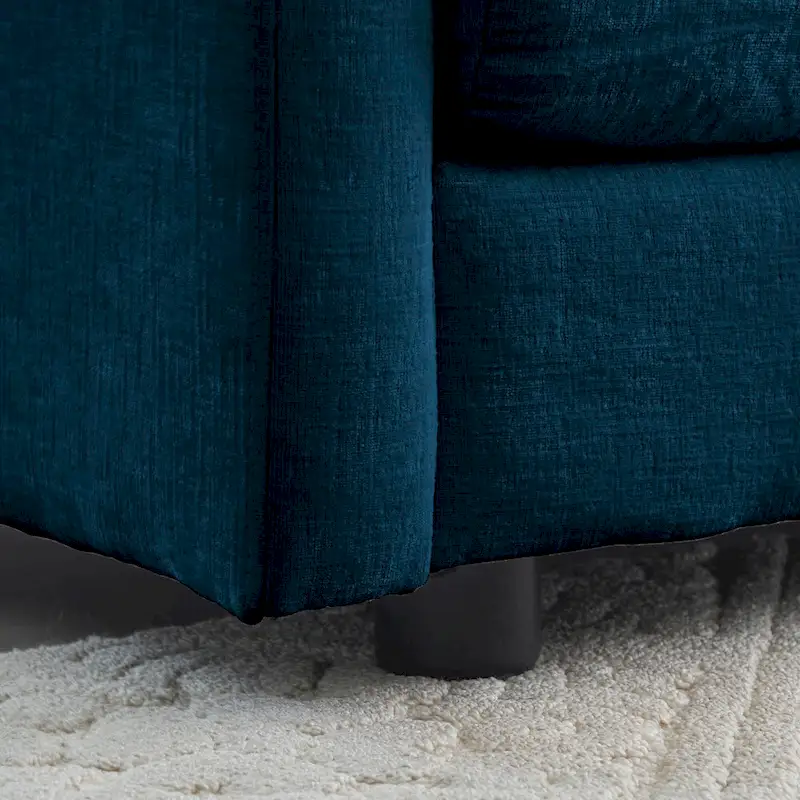 Chenille L-Shaped Sectional, 2 Seater Loveseat with Ottoman Blue