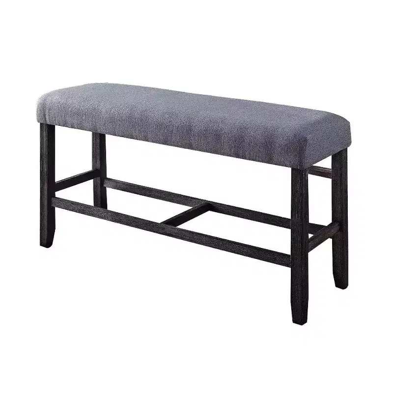 Fabric Counter Height Bench with Padded Seat, Brown and Blue