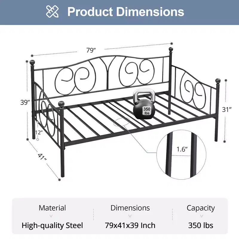 Twin Metal Daybed Frame – Black/White/Gold/Pink, Sofa & Bed, 1 Person