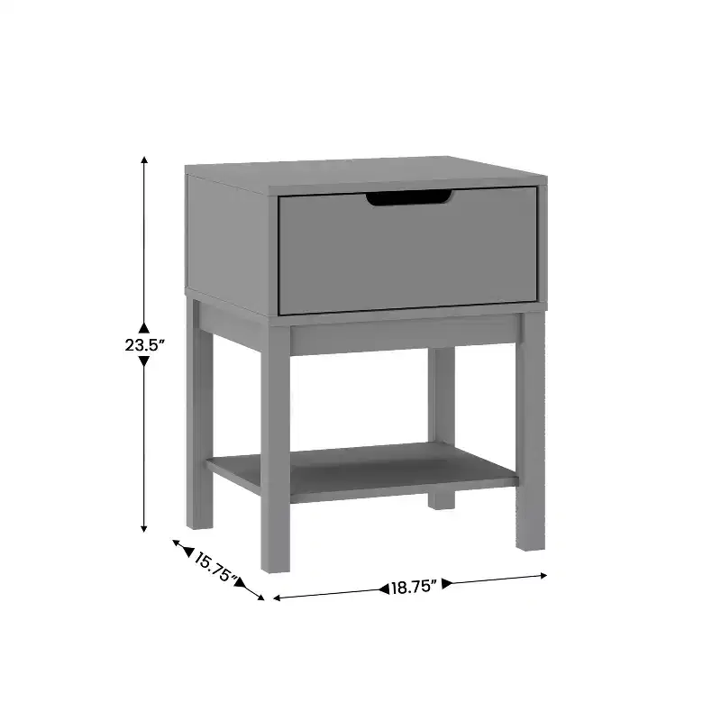 Kids Single-Drawer Nightstand with Solid Wood Frame & Open Shelf