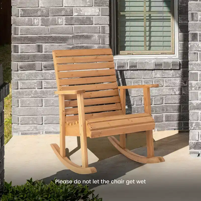 Costway Patio Wooden Rocking Chair High Back Fir Wood Armchair Natural Garden Yard