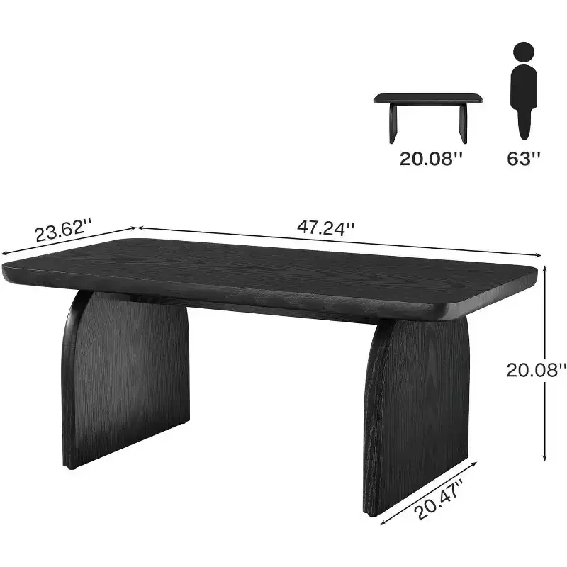 47-Inch Wood Farmhouse Rectangle Coffee Table, Low Cocktail Tea Table, Easy Assembly