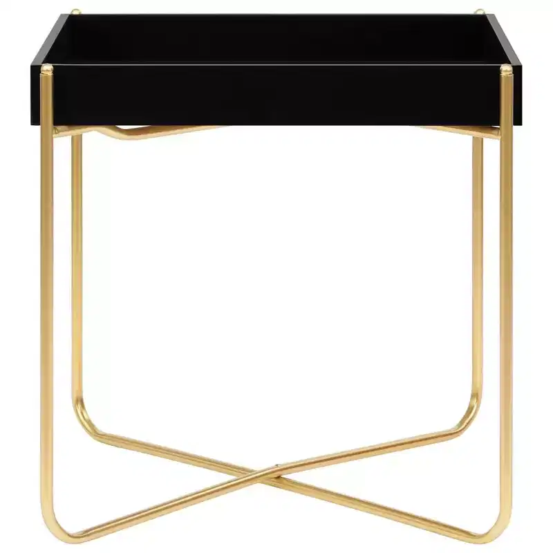 Side Table Black and Gold 15x15x15.2 Engineered Wood