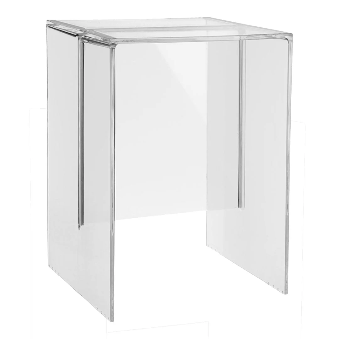 Minimalist Transparent Plastic Side Table & Stool with Monolithic Geometric Form for Living Room
