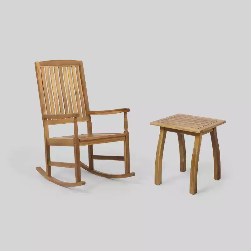 Arcadia 2pc Acacia Wood Rocking Chair and Side Table Set Teak - Christopher Knight Home: Weather-Resistant Outdoor Seating