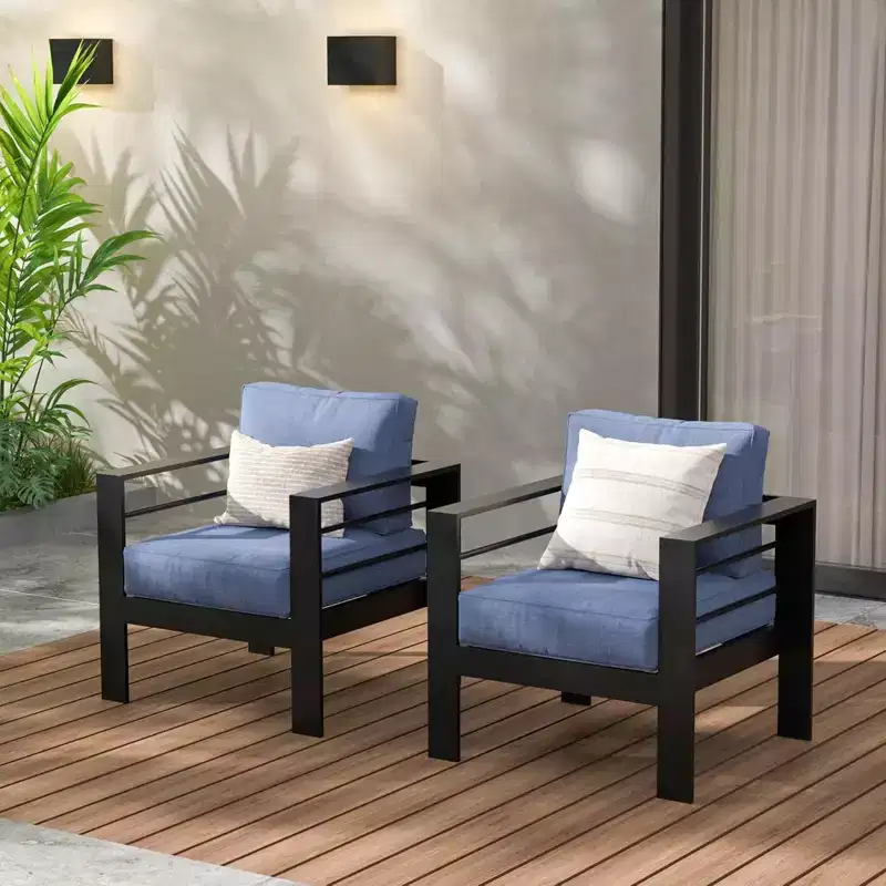 2-Pack 28 All-Weather Aluminum Patio Armchairs with Thick Cushions