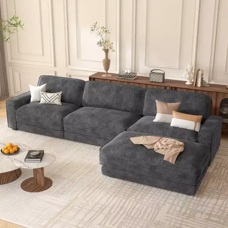 Dyonery 120 Modular Sectional Sofa, Cloud Sectional Couch with Deep Seat, Modern Modular L-Shape Sofa Couch with Chaise.