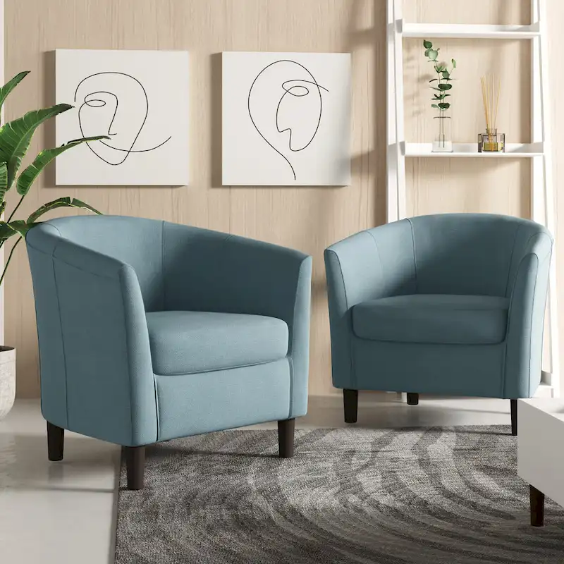 2 Set Modern Linen Barrel Accent Chairs Club Armchair