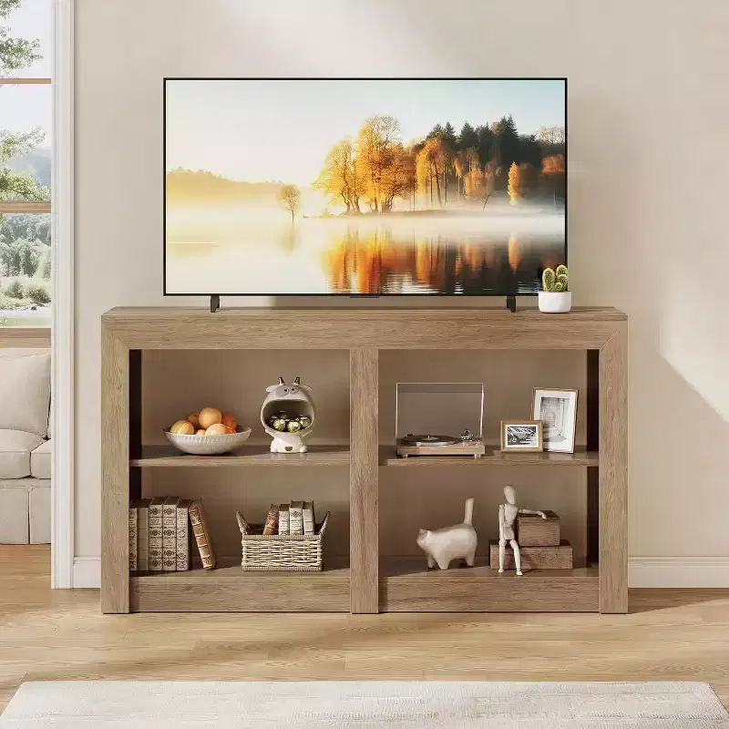 59-Inch Entryway Table with 2-Tier Shelf, Rectangle Design Sofa Console Table for Entryway, Living Room, Hallway, Oak Color