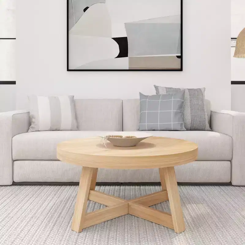 Plank+Beam Classic Solid Wood Round Coffee Table, 36 Farmhouse Table for Living Room