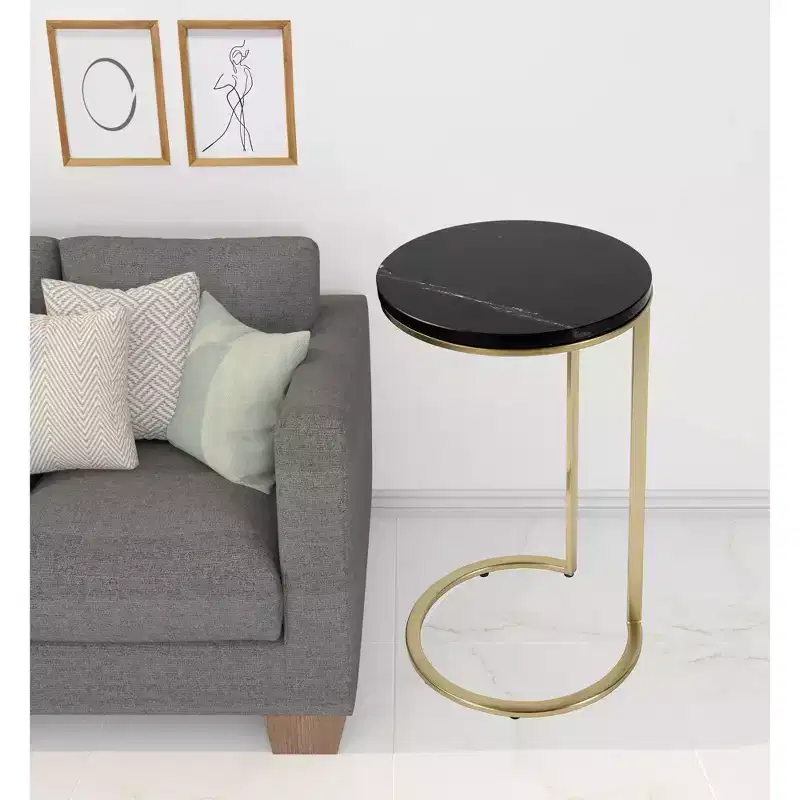 HomeRoots 28 Black Marble Round End Table