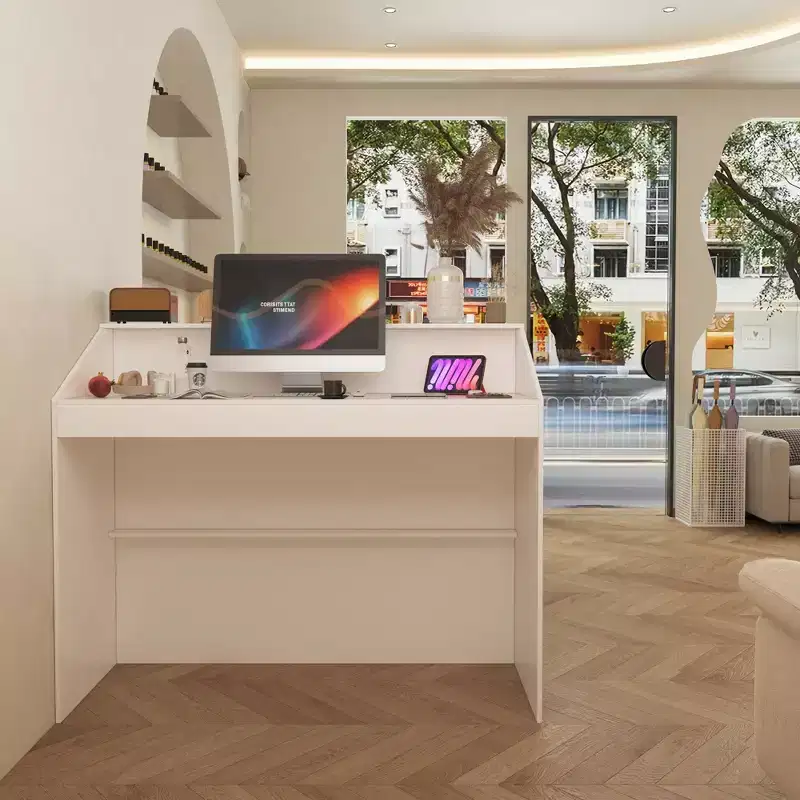 Famapy 47.2 Minimalist White Reception Desk - Professional Front Office Counter