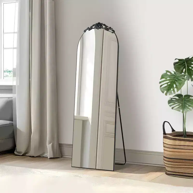 Brown Arch Style Freestanding Full-Length Mirror, 1-Person