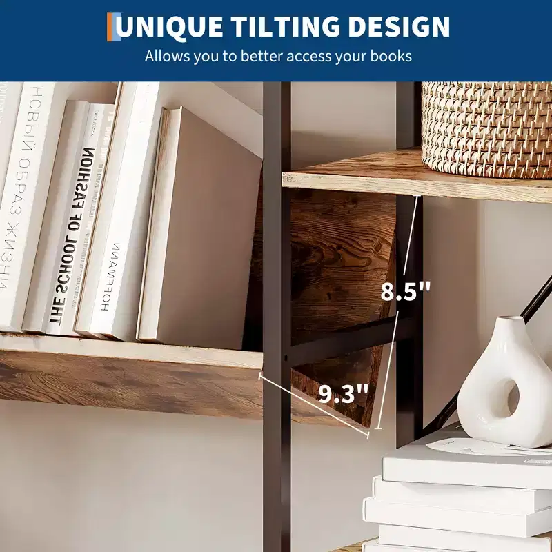 Brown & Black 4-Tier Industrial Bookshelf, Triple Column Open Shelving, Metal Frame