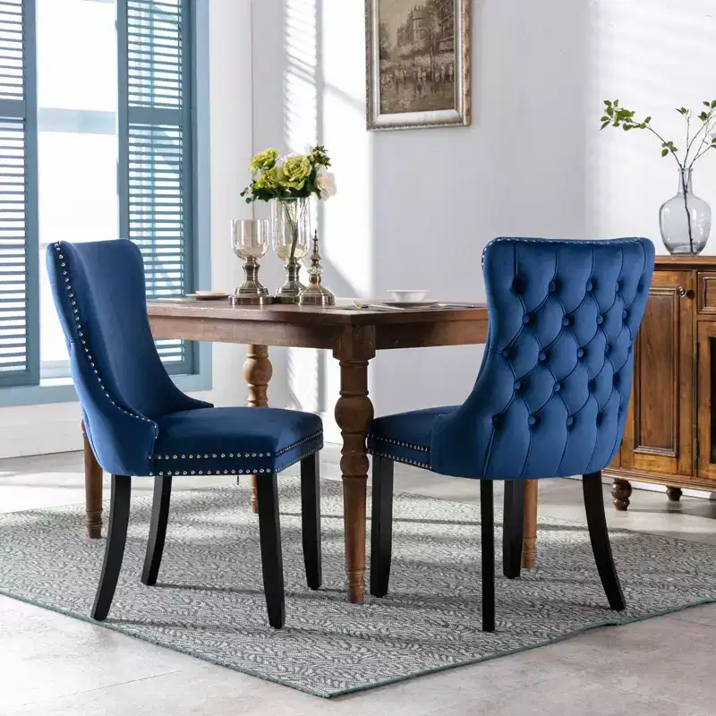 Okak Retro Dining Chairs Set of 2, Comfy Upholstered Wing-Back Chairs with Backstitching Nailhead Trim, Kitchen Chairs with Solid Wood Legs