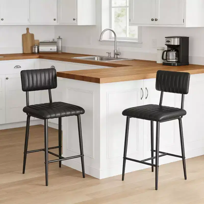 Bar Stools with Thick Cushion, High Back, Footrest and Reinforced Steel Frame, 25.6