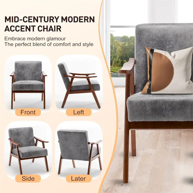 Mid-Century Modern Chair,Living Room Chair with Solid Wood Frame